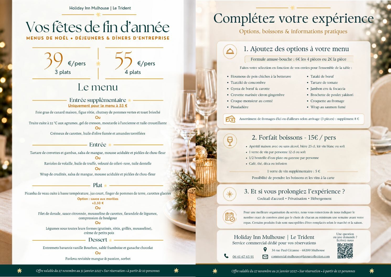 Menus de Noël • Déjeuners & Dîners d’entreprise